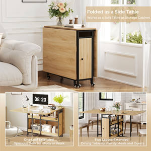 Kunden spezifischer moderner faltbarer Esstisch mit Rädern Kompakter mobiler ausziehbarer Küchentisch mit Aufbewahrung schrank für 4-6-Sitzer - Product Image 4