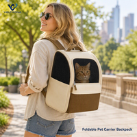 Sac à dos pliable pour animaux de compagnie avec cadre renforcé, sac de transport respirant en maille pour chat avec poignée pour animaux jusqu'à 15 livres