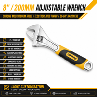 GSFixtop Kunci Pas 8 Inci 200mm yang Dapat Disesuaikan, Baja Moly, Skala Tergradasi, Alat Tangan Manual, Gagang Lurus Berbantalan