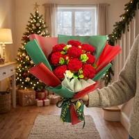 Bouquet de fleurs en crochet rouge pour Noël, fleurs artificielles en tricot pour bouquet de mariée, cadeau de remise de diplôme et décoration de maison pour les fêtes