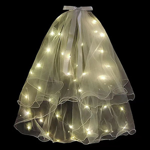 Velo luminoso Net Red Luminous Yarn Super Fairy Ribbon Bow <span class=keywords><strong>LED</strong></span> Light con luminoso con perla Warm Light Small Veil - Product Image 4