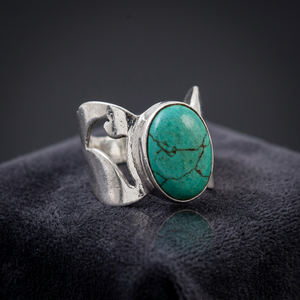 Art Palace Fashionable Synthetic Turquoise Gemstone <b>Silver</b> <b>Ring</b> - Product Image 2