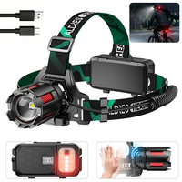 Lampe frontale laser d'usine 5050, double éclairage latéral laser blanc, IP44, rechargeable, avec détecteur de mouvement, pour camping, pêche, urgence