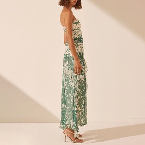 Vestido Largo de Gasa con Estampado Floral sin Tirantes, Cintura Imperio, Plisado, Vestido de Noche para Mujer - Product Image 2