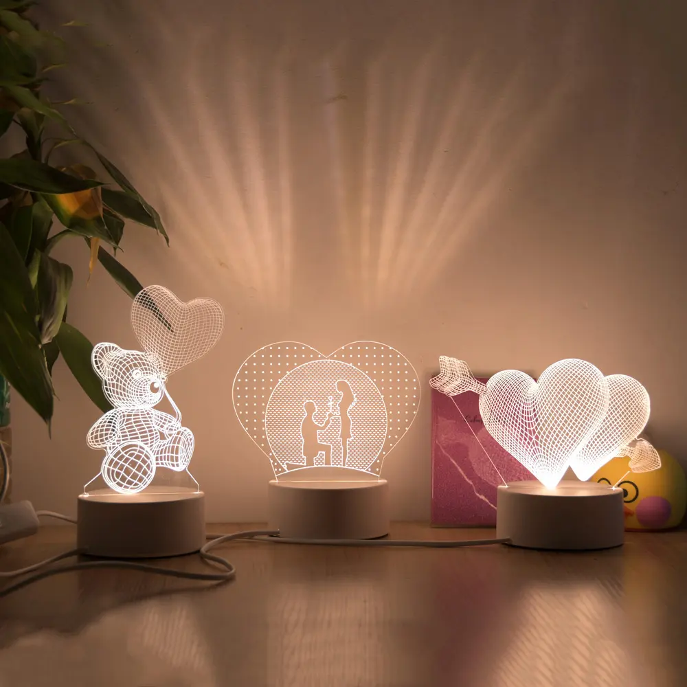 Romantische Liefde 3D Lamp Hartvormige Acryl Led Nachtlampje Decoratieve Tafellamp Voor Valentijnsdag Sweetheart Vrouw 'S Gift