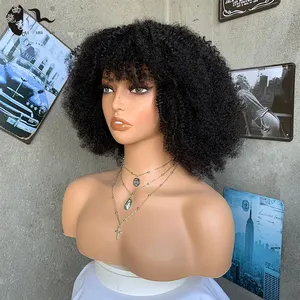 Pixie Curls Wig 100% Virgin Human Hair Wholesale Peruvian Bob Wigs 210% Density Natural Raw Wigs with Bangs for Black Women