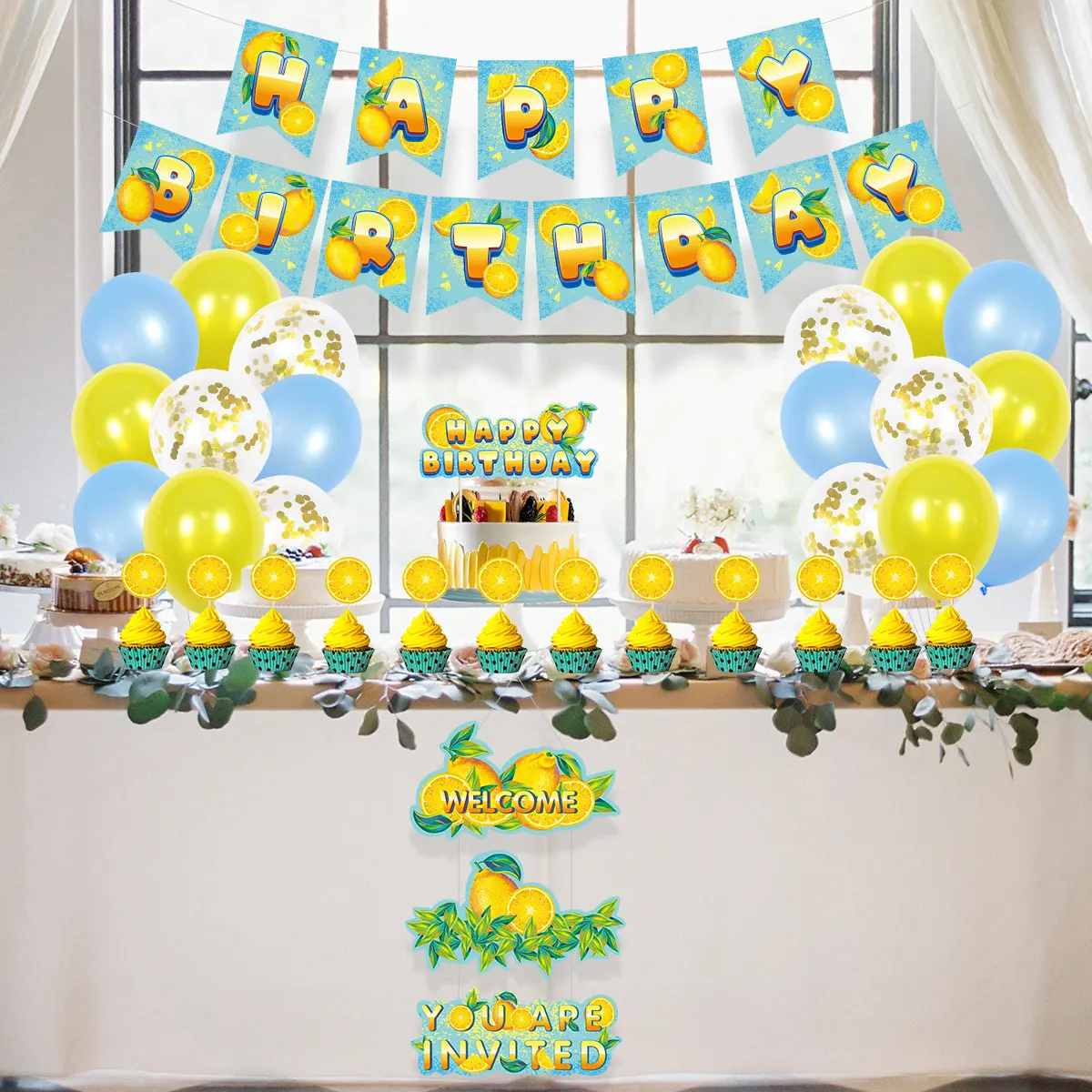 Décorations de fête d'anniversaire thème citron fruits joyeux anniversaire bannière ballons pour enfants décoration de fête d'anniversaire