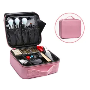 RTS Fast Shipping Travel Makeup Cosmetic Train Case Organizer Black Makeup Brushes Artist Storage Bag with Adjustable Divider