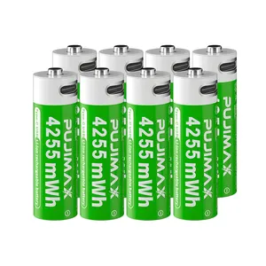 PUJIMAX 8PCS新一代锂电池带芯片创新专利类型C 1.5V AA 4255mWh锂离子电池可充电