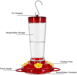 Comedero para Colibríes de Acrílico Rubí para la Salud de las Aves, Comedero de Vidrio para Exteriores con 4 Estaciones de Alimentación y Capacidad para 10 Onzas - Product Image 3