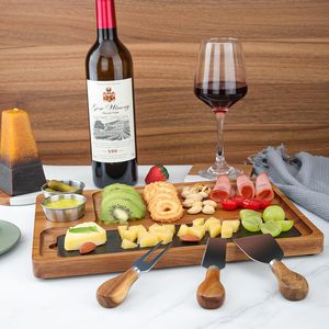 Planche de service <span class=keywords><strong>en</strong></span> bois d'acacia avec 2 bols, <span class=keywords><strong>plateau</strong></span> à <span class=keywords><strong>fromage</strong></span>, <span class=keywords><strong>plateau</strong></span> de service pour cadeaux de mariage - Product Image 3