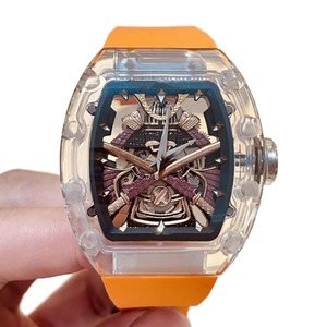 Montre mécanique de luxe 2025 la plus vendue, avec boîtier en céramique transparente de haute qualité, bracelet en caoutchouc orange et cadran en cristal saphir - Product Image 3