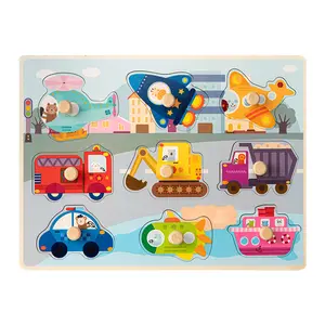 Wooden Puzzles Chunky Baby Puzzles Peg Board Including Theme Puzzles of Farm Vehicles Animals Full-Color Pictures for kids