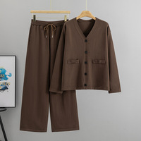 Ensemble pull tricoté pour femme, col en V, coupe ample, tenue décontractée d'automne avec pantalon