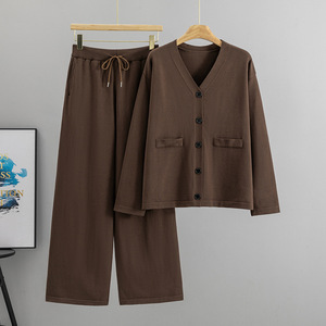 Conjunto de Suéter Tejido para Mujer, Cuello en V, Corte Holgado, Pantalones Casuales de Otoño - Product Image 2