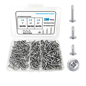 <b>Self</b> <b>Tapping</b> <b>Screw</b> For Metal 410 Stainless Steel Round Head Washer #8 1 1/2 3/4 Inch Boxed Set 200 Pcs - Product Image 2