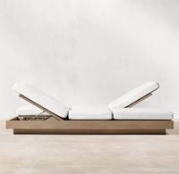 Chaise longue double en teck pour l'extérieur, facile à nettoyer, doublement réglable, pour piscine