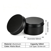 Pot en aluminium noir mat écologique de 120 ml avec couvercle à vis 68*42mm, réutilisable pour le stockage de cosmétiques