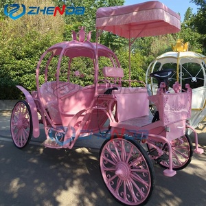Pink Electric Princess Carriage With Floral Iron Art Tassel Awning For Wedding Scenic Sightseeing - Product Image 3
