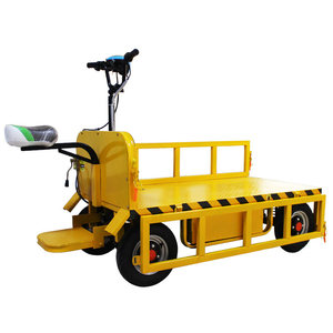 Carrello Elettrico Giallo a Pianale Pieghevole a Quattro Ruote per Trasporto Carichi e Sollevamento su Cantiere - Product Image 5