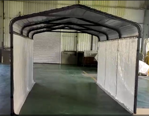 Abri de voiture portable d'extérieur avec structure en acier préfabriqué, toit en tôle de fer, métal traité thermiquement imperméable pour voitures - Product Image 2