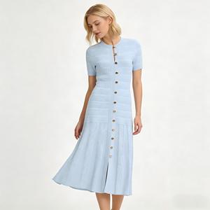 Fashion Lady Gold Button Dress - 2025 New Arrival Midi