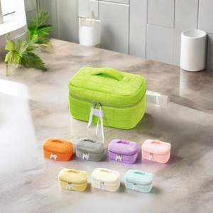 Bolsa de algodón de poliéster a cuadros reciclada personalizada de Color sólido de viaje de alta calidad, estuche cosmético de maquillaje con cremallera - Product Image 2