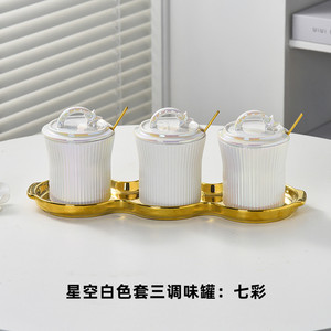 Luxus Gold Silber Keramik Kaffee Zucker Salzglas Lagerung Gewürz halter Gewürze Behälter Gewürz glas <span class=keywords><strong>Set</strong></span> - Product Image 3