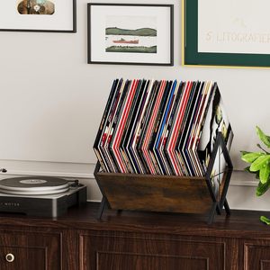 <b>Solid</b> <b>Wood</b> Magazine Rack Industrial Design Brown Office <b>Desk</b> Storage Shelf Durable Iron <b>Wood</b> Combination - Product Image 3