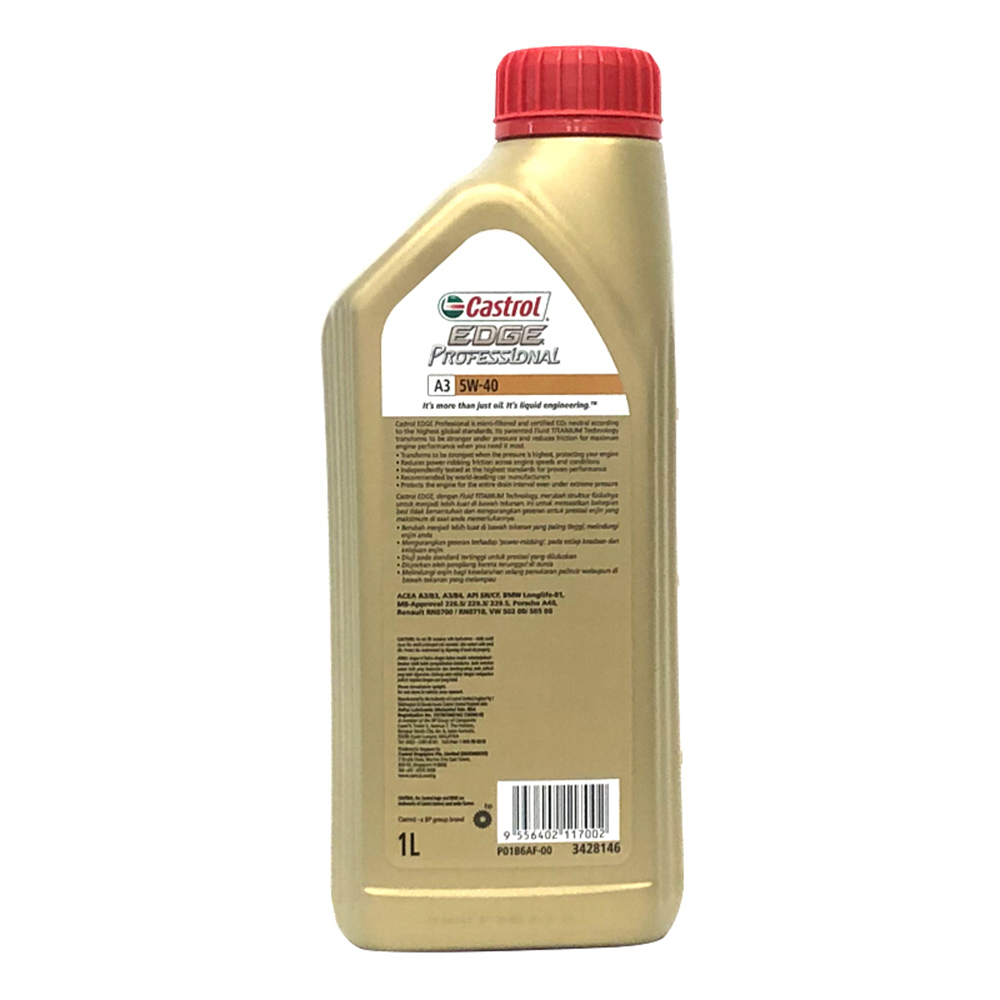 Castrol Edge Exclusive 5W-40 Full Synthetic Motor Oil 1L, API SN/CF, 24 Bottles/Case, Universal for Petrol & Diesel Engines Oil Parts Image 3