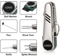 Outil de golf multifonction 6-en-1 personnalisé avec logo, comprenant stylo, couteau, brosse, clé à divots, marqueur de balle, en alliage de zinc – Cadeau idéal pour golfeurs