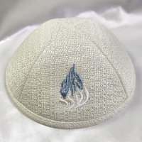 Kipá de Lino de Primera Calidad con Bordado de Logotipo de Llama, Personalizable, Gorro Judío para Bodas y Bar Mitzvah