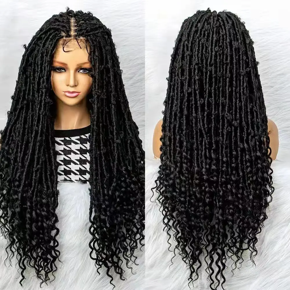 Factory Direct Long Faux Locs Curly Dreadlock Lace Front Crochet Braids Wig Synthetic Braided Wigs for Black Women