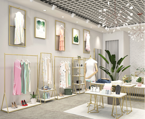 Vàng quần áo giá sàn không gỉ móc vải cửa hàng quần áo hiển thị giá của phụ nữ may mặc cửa hàng kệ trưng bày - Product Image 5