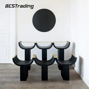 Fransız tasarım Modern oturma odası mobilya Metal tezgah katı ahşap siyah üçlü konsol beton masa