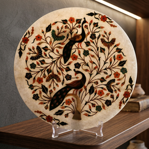 Round Handmade Onyx Inlaid Animal Style Peacock Floral Decorative Stone Craft Panel Wall Hanging <b>Home</b> Decor - Product Image 2