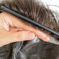 Prothèse capillaire masculine en cheveux indiens Remy lisses, base en PU ultra-fine de 0,08 mm, nouée à la main, densité 110 %, système de remplacement