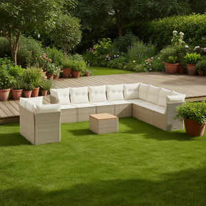Conjunto de Sofás de Jardín de Ratán Beige, Más de 10 Plazas, Muebles de Exterior Resistentes a la Intemperie, Diseño Contemporáneo - Product Image 2