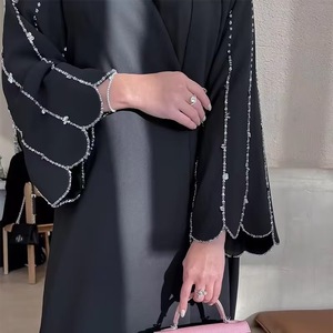 Haute qualité à la main perles Abaya EID noir Abaya Robe modeste Robe <span class=keywords><strong>Caftan</strong></span> vêtements islamiques fête musulmane Robe de soirée Ramadan - Product Image 2