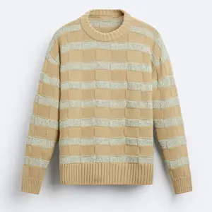 Custom LOGO OEM ODM Pullover Striped Texture Men Sweater Long Sleeve Knitted Fashion Men Clothes Knit Sweater Men