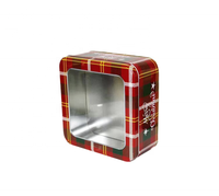 Boîte en fer blanc carrée de Noël avec couvercle à levier 150x150x55mm, qualité alimentaire, avec fenêtre, pour biscuits et bonbons, impression personnalisée Père Noël, marque YXL