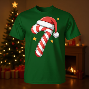 Camiseta navideña con diseño de bastón de caramelo y gorro de Papá Noel, diseño navideño a juego para uso festivo - Product Image 3