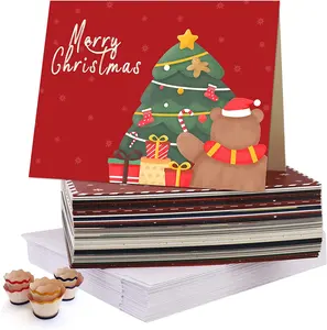 MYWAY批发定制设计圣诞快乐贺卡50张彩色折叠空白感谢卡套装标志纸