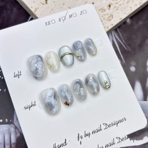 <span class=keywords><strong>Uñas</strong></span> Postizas Hechas a Mano <span class=keywords><strong>con</strong></span> Brillo y Pigmento Intenso, Diseño Ojo <span class=keywords><strong>de</strong></span> Gato Platino, Patrón Cuadrado y Almendrado Popular para Dedos, Nueva Llegada - Product Image 3