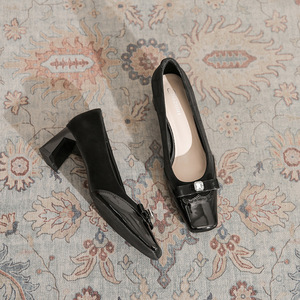Genuine Leather Square Toe Mary Jane Pumps With Buckle Decoration <b>Block</b> Slip On High Heeled Shoes For Women All Seasons Shoes - Product Image 3