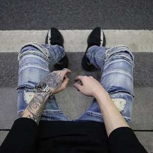 OEM nuovo stile strappato stile Pent Stock Dropshipping da <span class=keywords><strong>uomo</strong></span> strappato <span class=keywords><strong>Jeans</strong></span> <span class=keywords><strong>Skinny</strong></span> <span class=keywords><strong>neri</strong></span> - Product Image 6