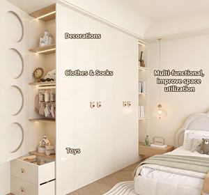 Armoire pour enfants BALOM personnalisée de couleur beige avec des coins ouverts ronds et des lumières LED intégrées - Product Image 1