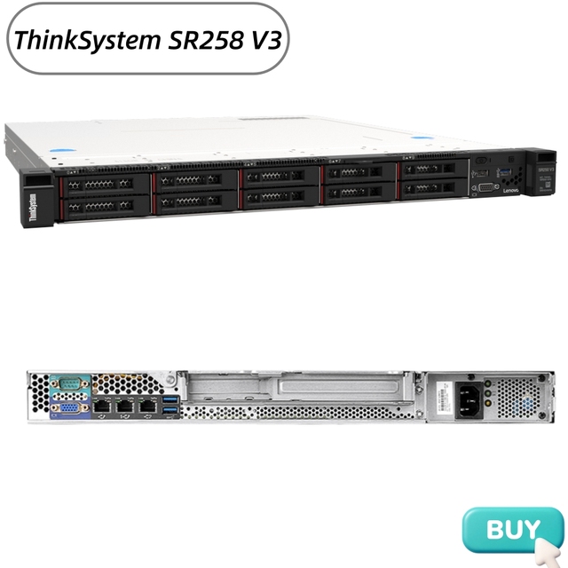 High-value ThinkSystem SR258 V3 Single-socket 1U Rack Server with Intel Xeon E-2400 Series Processor