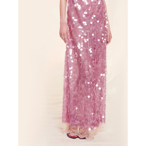 Vestido <span class=keywords><strong>de</strong></span> sirena juvenil sexy y elegante para niña, encaje <span class=keywords><strong>de</strong></span> lentejuelas <span class=keywords><strong>de</strong></span> escamas <span class=keywords><strong>de</strong></span> pescado <span class=keywords><strong>de</strong></span> lujo ligero con escote largo Halter recto, falda larga - Product Image 3