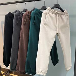 Pantalon de survêtement décontracté et sportif en molleton brodé, couleur unie, taille mi-haute, anti-plis, poids lourd 440G - Product Image 1